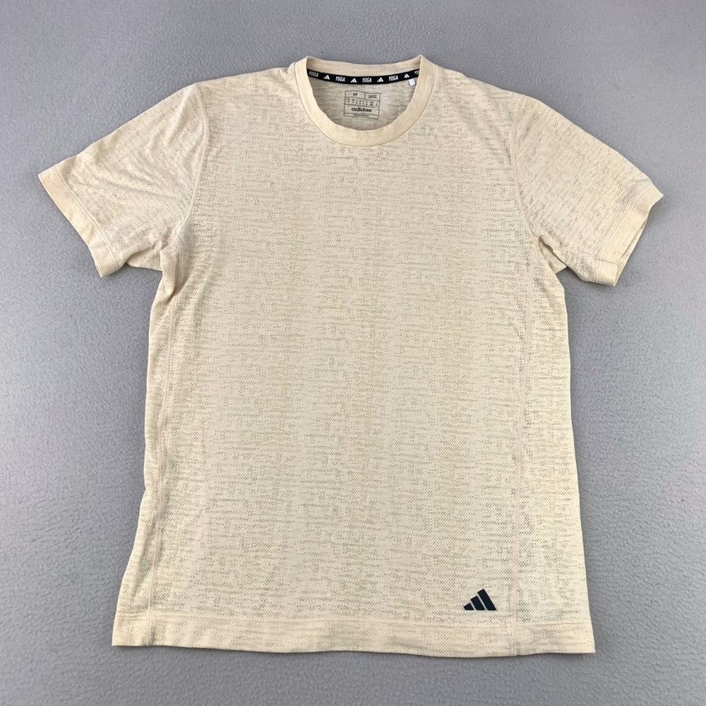 Adidas Yoga Training Tee Mens‎ Medium Beige Wicking Athletic Gym Top Lightweight